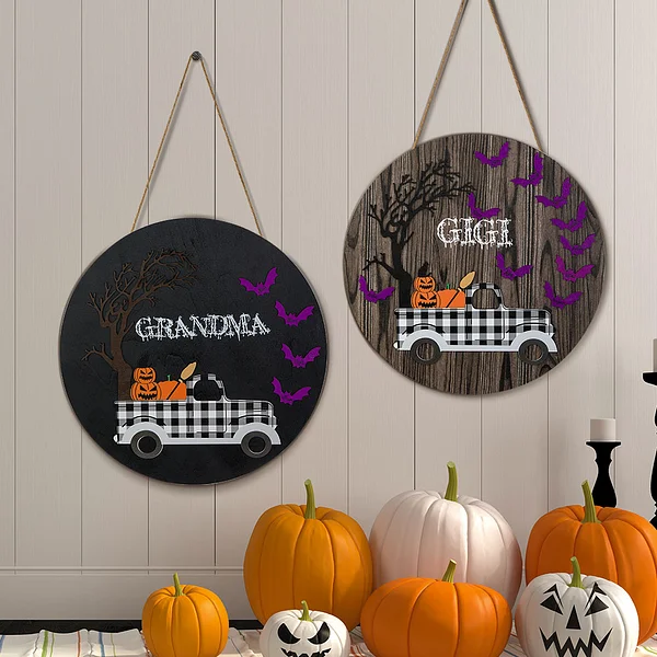 Halloween Pumpkins and Bats Door Sign